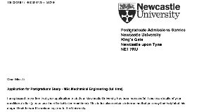 李雪滢收到的纽卡斯尔大学录取通知书